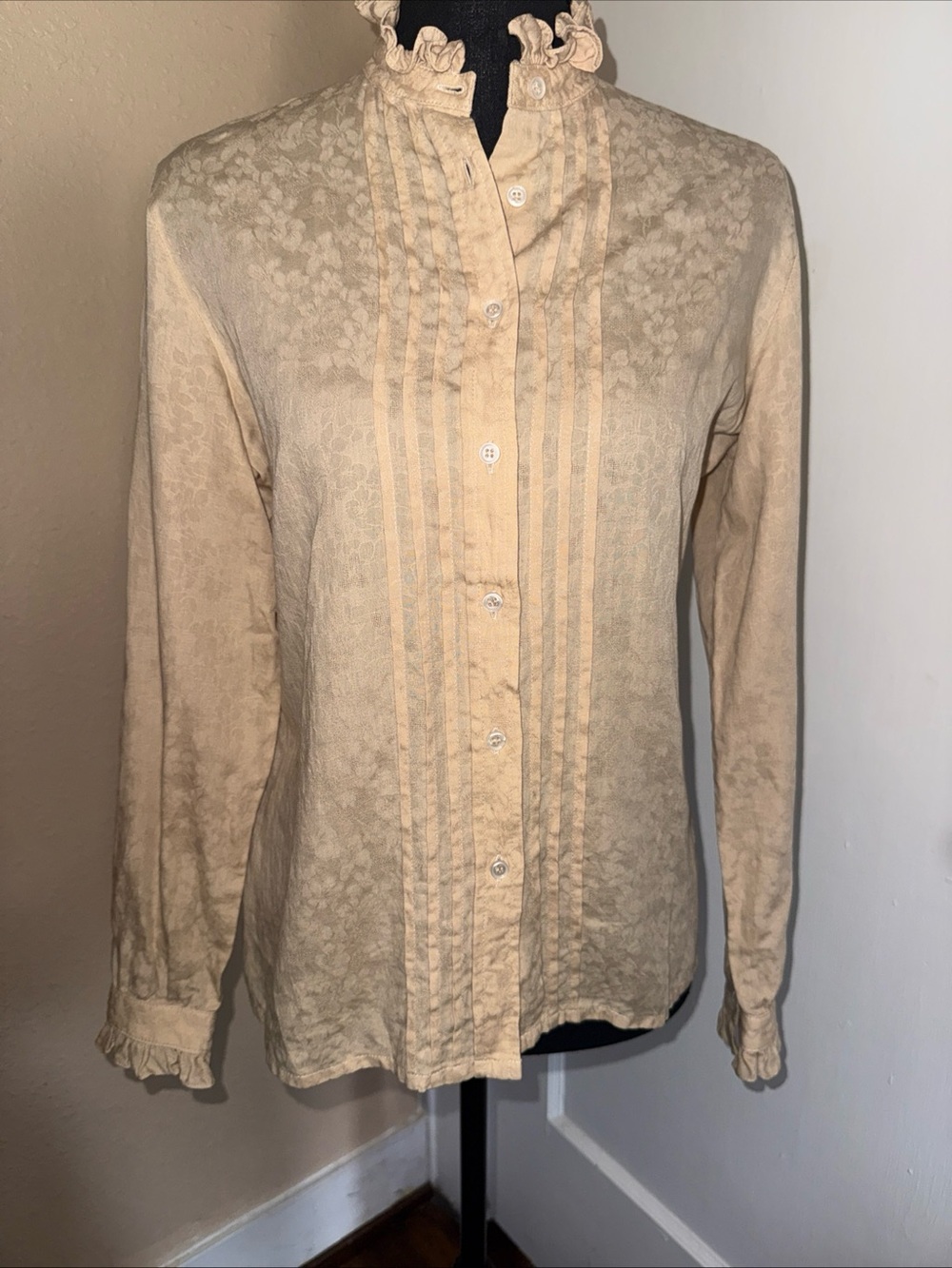 Vintage Edwardian Romantic Cottagecore Dark Academia Jaeger Ruffle Trim Blouse S
